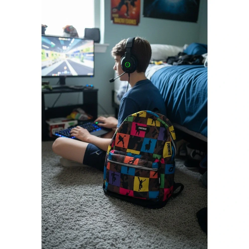 Fortnite‎ Kids Backpack Multicolored Camo Emotes Llamas Graphic